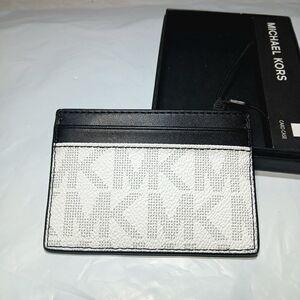 MICHAEL KORS Men's Card Wallet WHT/GRY/BLK MK Jet Set Collection BRAND-NEW w/tag